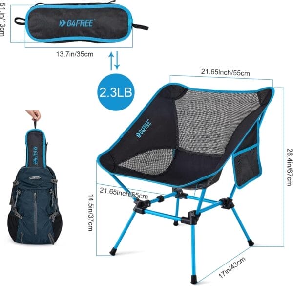 G4Free Folding Camping Chairs, Ultralight Compact Backpacking Folding Chairs Lawn Chairs Heavy Duty 330lbs with Side Pockets Packable for Outdoor Camp Travel Beach Picnic Gardening Travel Hiking - Image 3