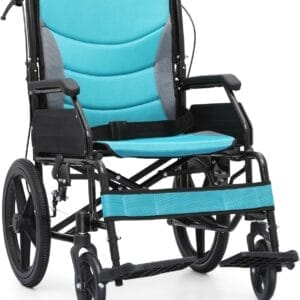 Wheel Chair for Adults with Swing-Away Footrest and Loop-Lock Handbrakes 17.5 inch Seat Wheel Chair 15" Rear Wheel Lightweight Transport Chair for Travel Compact Storage, 250 lbs