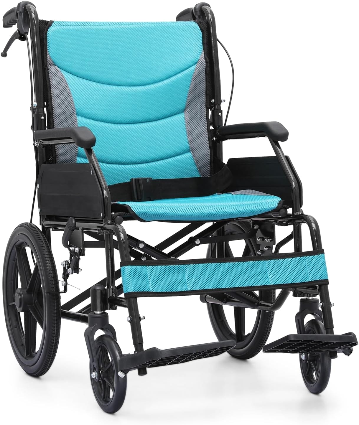 Wheel Chair for Adults with Swing-Away Footrest and Loop-Lock Handbrakes 17.5 inch Seat Wheel Chair 15" Rear Wheel Lightweight Transport Chair for Travel Compact Storage, 250 lbs