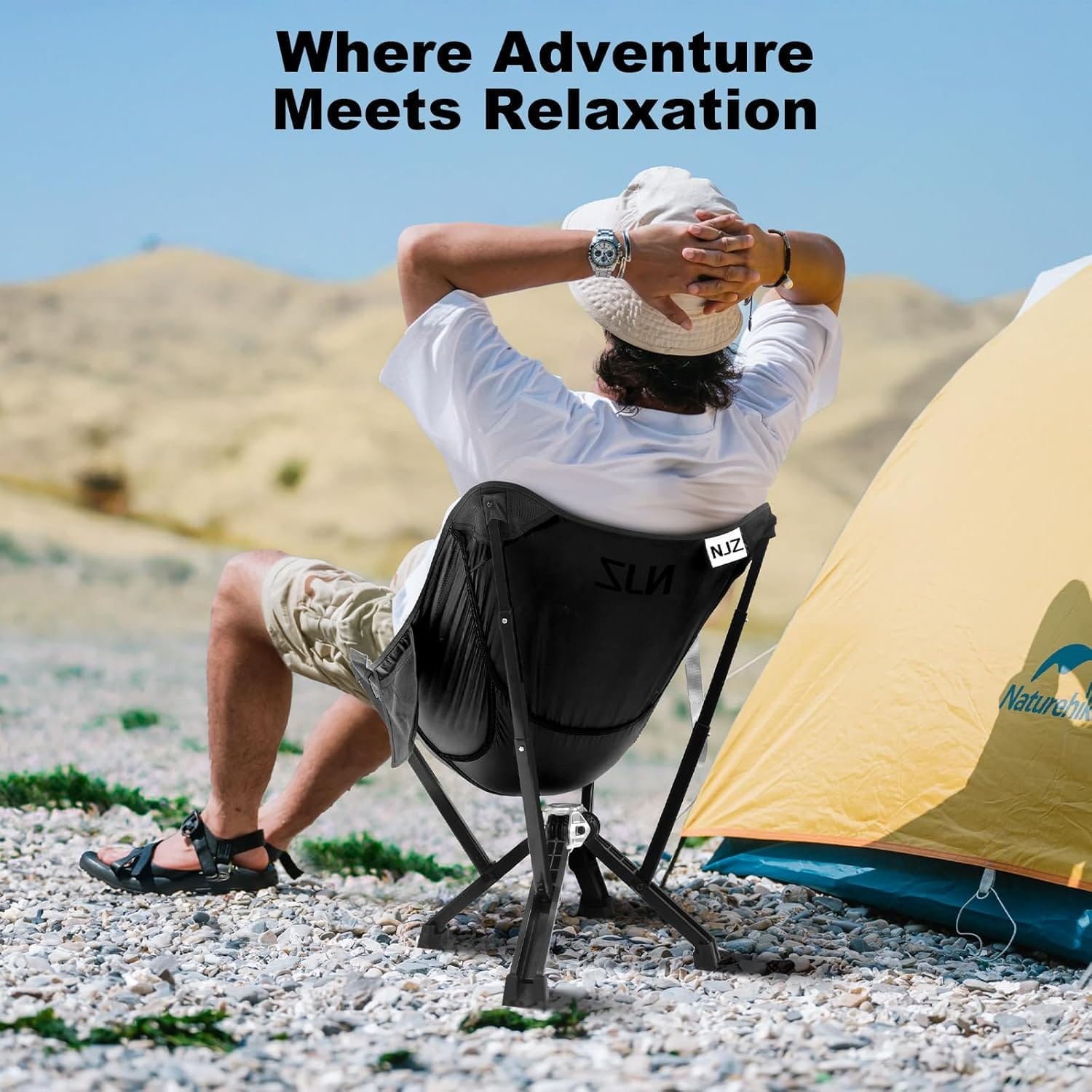 Folding Camping Chairs for Adults - 600 LBS Capacity Sturdy Camping Folding Chair, Portable Chair with Quick Setup & Carry Bag - Compact Camp Chair for Outdoor Adventures - Black - Image 4