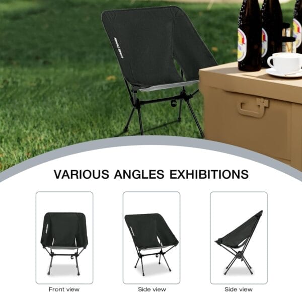 CAMEL CROWN Portable Camping Chair Folding Compact Lawn Lightweight Backpacking Chair with Carry Bag for Outdoor Hiking Beach Travel Picnic Festival Black - Image 8