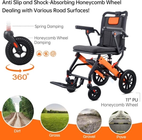 Upgraded Transport Wheelchair, Come with Telescopic Handle and Three Bags, Wheelchairs for Adults, Lightweight Transport Wheelchair, with Safety Belt - Image 8