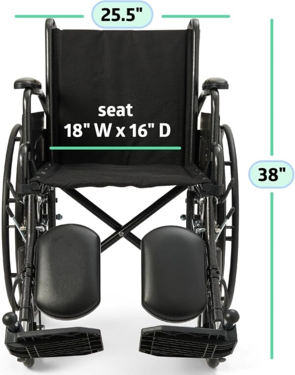 Medline Lightweight Wheelchair for Adults With Swing-Back, Desk-Length Arms, Elevating Leg Rests; 18W" x 16"D Seat - Image 6
