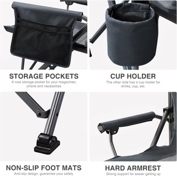 EVER ADVANCED Oversized Folding Camping Chair for Adults, Heavy Duty Lawn Chair with Side Pockets, Portable Collapsible Quad Chair for Outside, Support Up to 500lbs - Image 7
