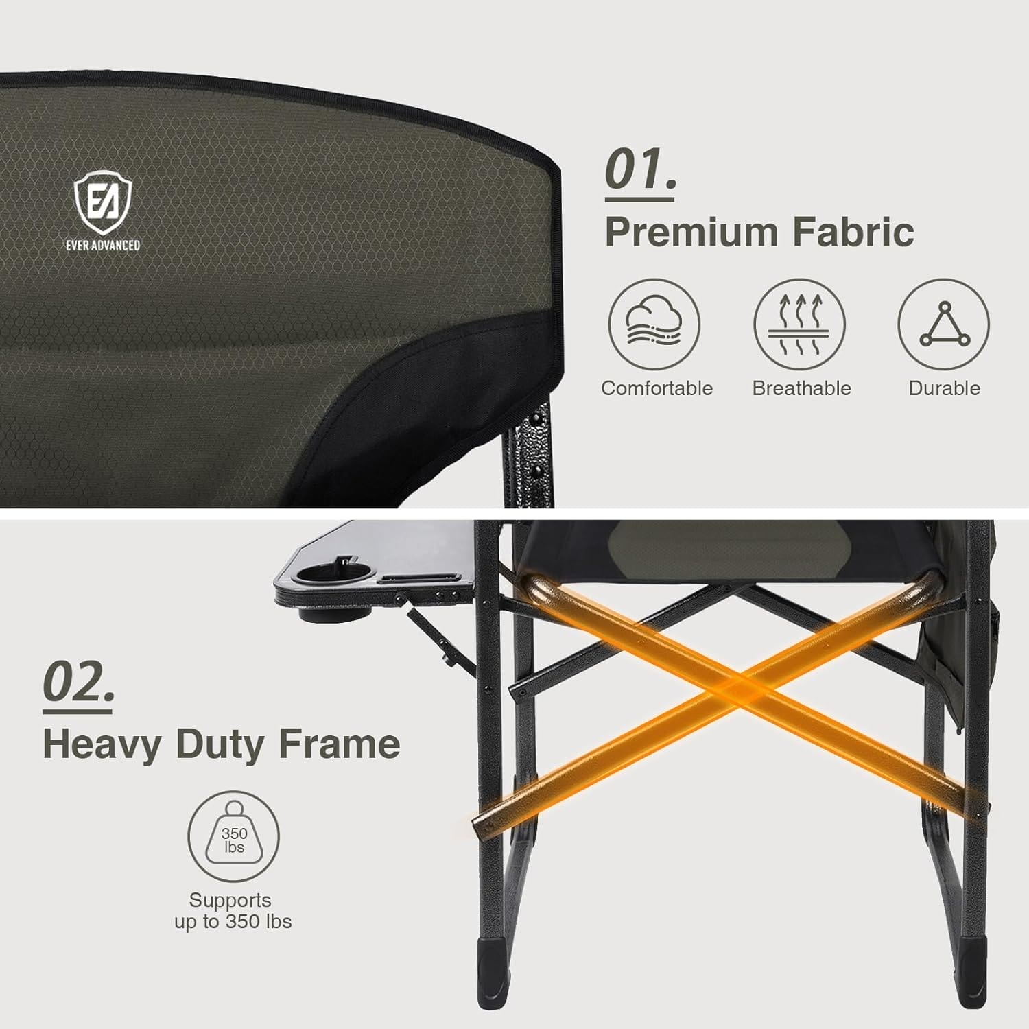 EVER ADVANCED Lightweight Folding Directors Chairs Outdoor, Aluminum Camping Chair with Side Table and Storage Pouch, Heavy Duty Supports 350LBS - Image 4
