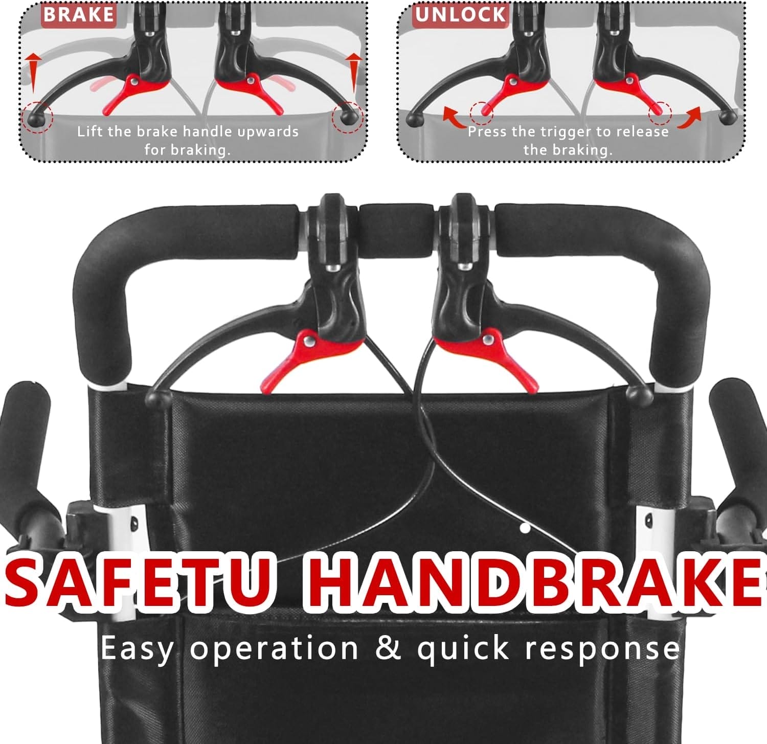 Ultra-Lightweight Portable Transport Wheelchair Foldable Travel Wheelchairs with Handbrake for Adults and Seniors(White) - Image 3