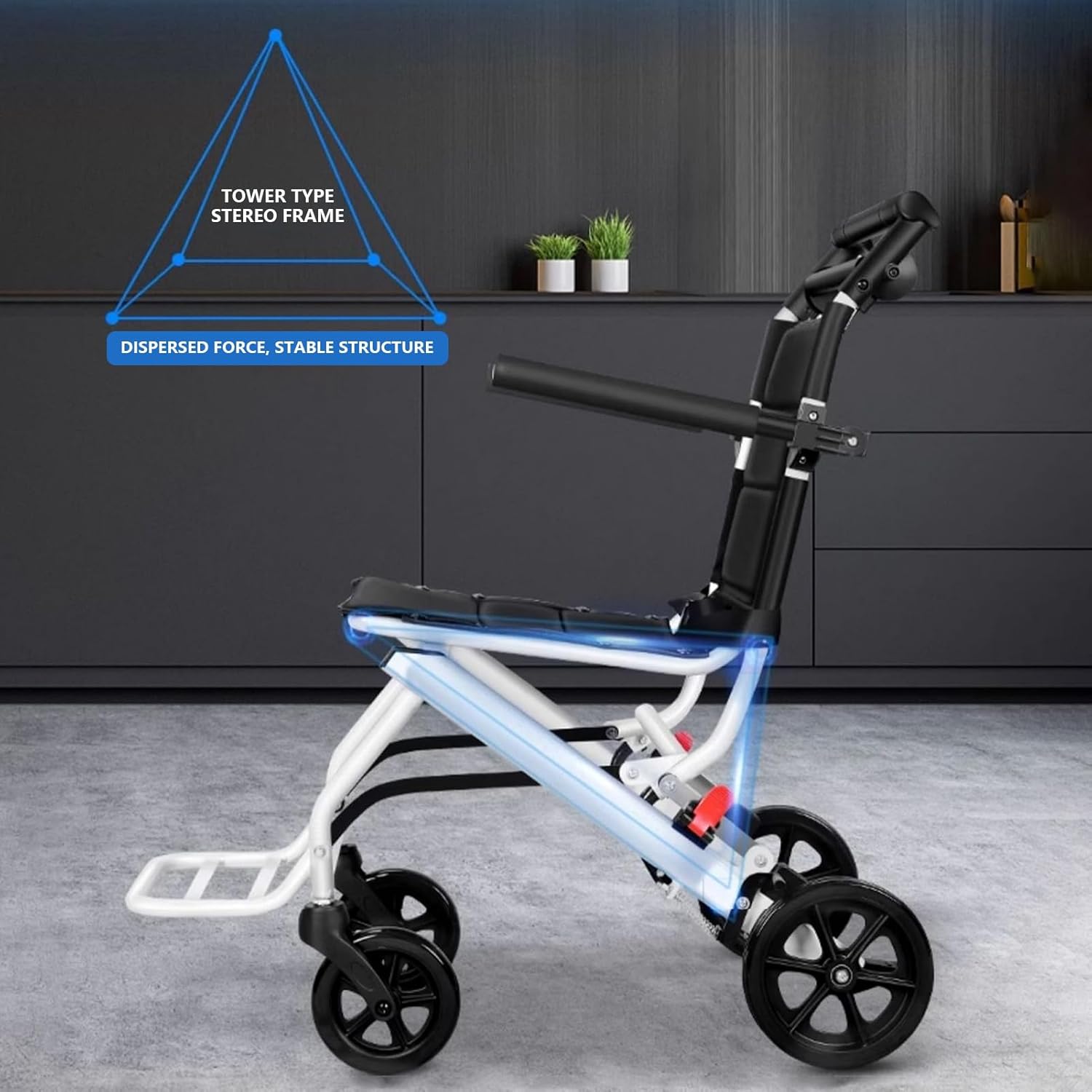 Folding Wheelchair, Portable Transit Travel Chair for Adults, Lightweight Transport Wheelchair with Adjustable Safety Strap Aluminum Frame PU Wheels, Ergonomic Design, for Adults and Seniors - Image 7