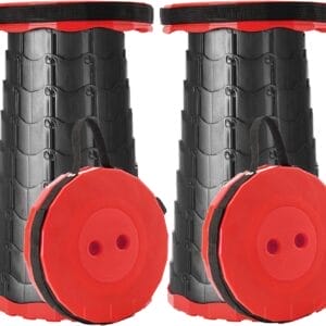 Upgraded Foldable Stool Thickened Set of 2, Portable Collapsible Stool Retractable Stool, Foldable Portable Collapsible Chair for Fishing, Hiking Tours, BBQ, Parties, Outdoor Activities (Red)