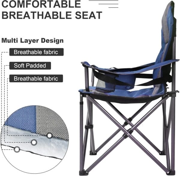 Folding Camping Chair:Oversized Portable Lawn Chairs for Adults,Outdoor Heavy Duty Padded Seats,Support 350 LBS,for Camp,Travel & Picnic - Image 6