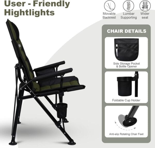 Supperella Movable Backrest Camping Chair for Adults with Cup Holder Folding Lawn Chairs for Outdoor Activities, Sports, Travel & Picnic - Image 4