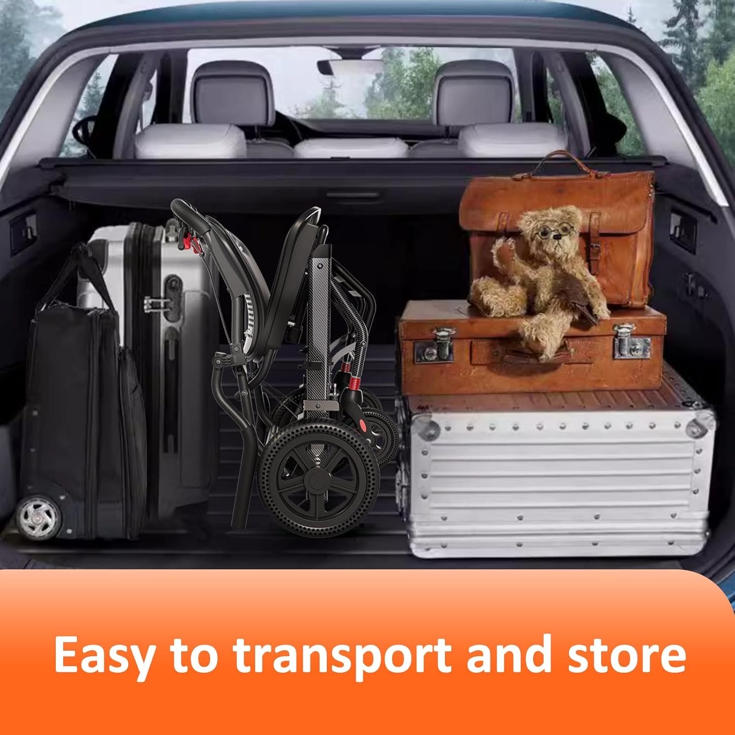 24LBS Lightweight Foldable Transport Wheelchair for Adults & Seniors Portable Aluminum Travel Chair with Handbrake 9" Honeycomb Tires Compact Wheelchair Holds 220 LBS, Black, 15.6" Seat Width - Image 5