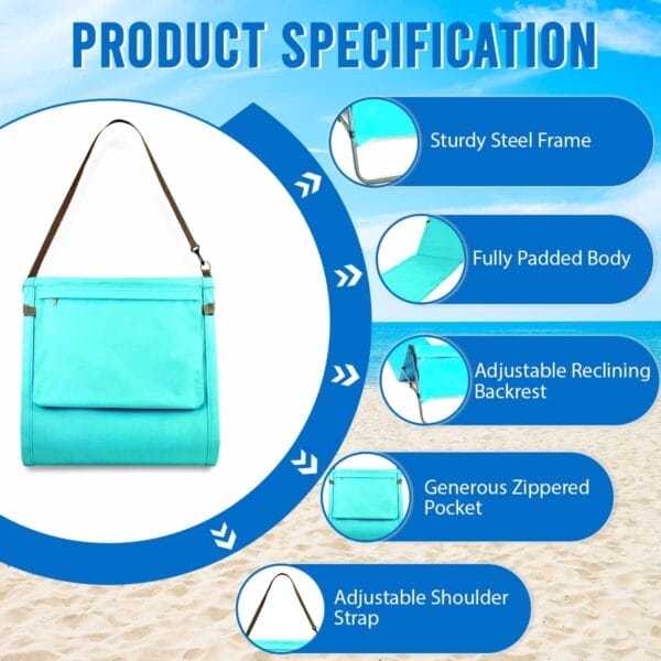 Portable Beach Mat Lounge Chair and Tote (Plain Blue) - Image 7