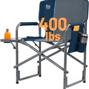 TIMBER RIDGE Aluminum Oversized Camping Chair, Lightweight Portable Directors Chair with Side Table Detachable Side Pocket for Outdoor Camping, Lawn, Picnic, Support 400lbs Blue