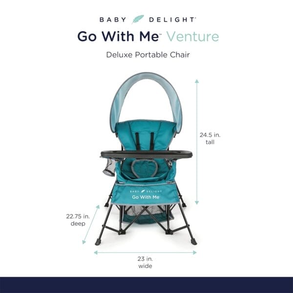 Baby Delight Go with Me Venture Portable Chair | Indoor and Outdoor | Sun Canopy | 3 Child Growth Stages | Teal - Image 2