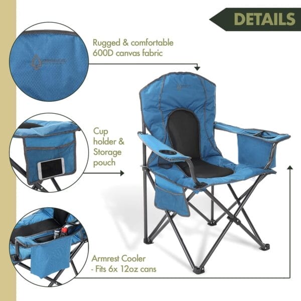 ARROWHEAD OUTDOOR Portable Folding Camping Quad Chair w/ 4-Can Cooler, Cup-Holder, Heavy-Duty Carrying Bag w/Easy Carry Shoulder Strap, Padded Armrests, Supports up to 330lbs, USA-Based Support - Image 4