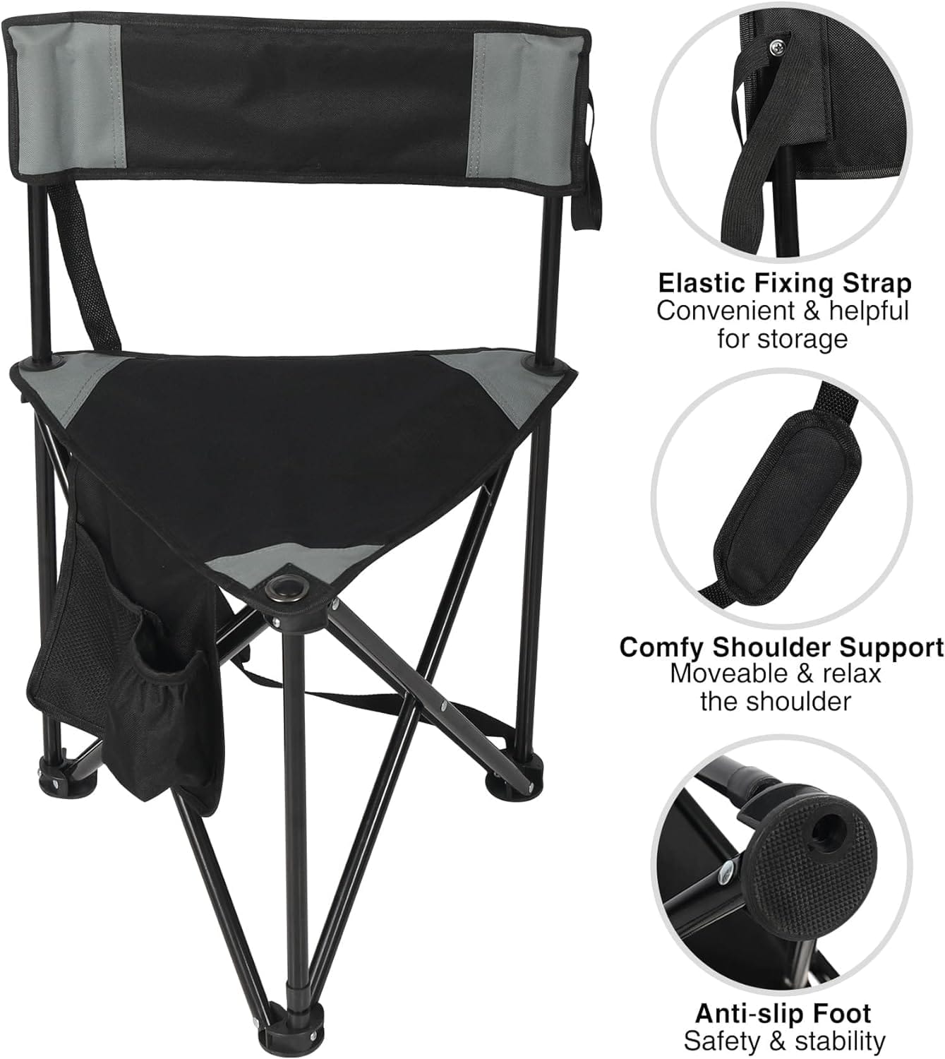 REDCAMP 2 Pack Tripod Camping Chairs Folding Lightweight, Portable 3 Legged Tripod Stool Seat with Backrest, Small Golf Chair Compact for Adults Fishing Hunting, Black - Image 6
