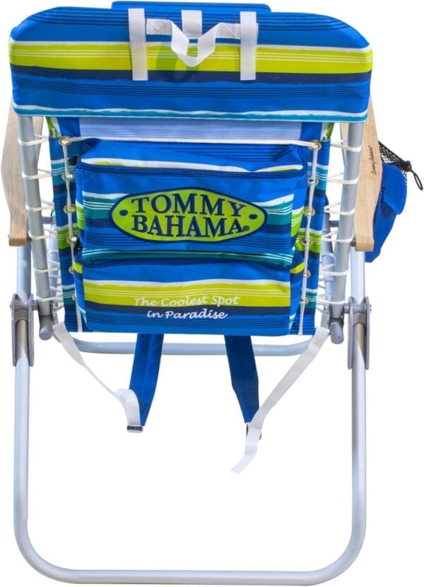 Tommy Bahama Hi-Boy 17" Seat Height 4-Position Lace-Up Suspension Folding Beach Backpack Chair, 1-Pack, Green and Blue Stripe - Image 14