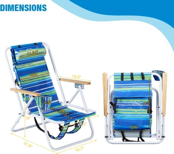 Outvita Folding Beach Chair Adjustable Headrest w/4 Flexible Tilt Angle, Cup Holder Portable High Strength Cleanable Fabric, for Sand Camping Lawn Concert Travel Festival - Image 3