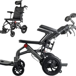 Lightweight Reclining Wheelchairs for Seniors with46cm seat wideth, Compact Foldable Travel Transport Wheelchair for Adults, Portable Aluminum Wheelchair Support 220lbs