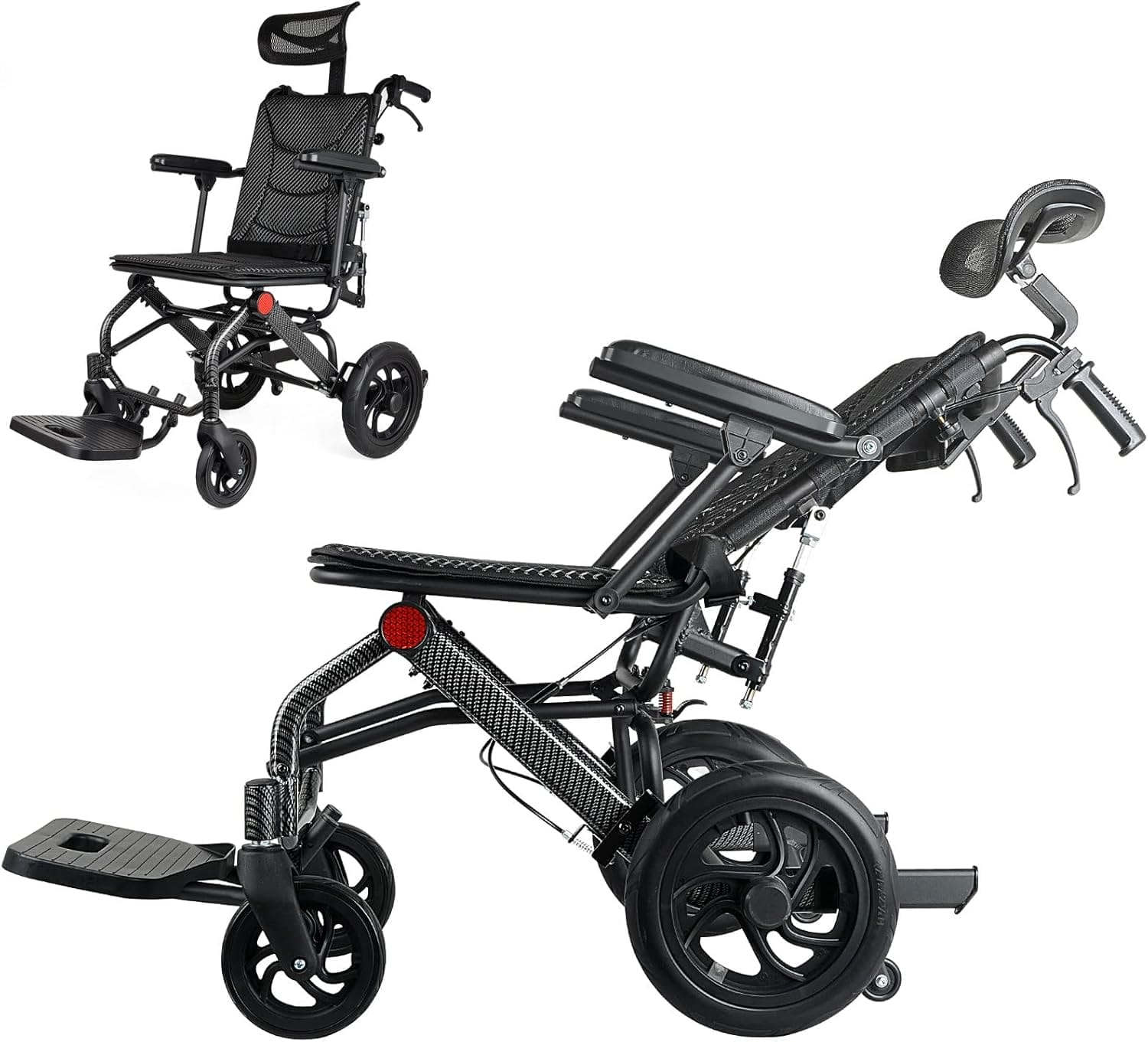 Lightweight Reclining Wheelchairs for Seniors with46cm seat wideth, Compact Foldable Travel Transport Wheelchair for Adults, Portable Aluminum Wheelchair Support 220lbs