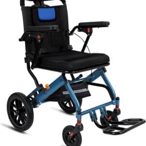 20 LBS Lightweight Foldable Transport Wheelchair for Adults & Seniors - 10” Honeycomb Tires, Double Handbrake, Aluminum Frame, Holds 220 LBS, Portable for Travel & Daily Use