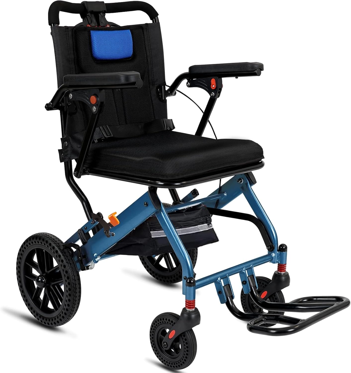 20 LBS Lightweight Foldable Transport Wheelchair for Adults & Seniors - 10” Honeycomb Tires, Double Handbrake, Aluminum Frame, Holds 220 LBS, Portable for Travel & Daily Use