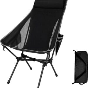 Portable High Back Camping Chair, Support Heavy Duty 440 lbs, Compact Folding Backpacking Chair with Detachable Pillow for Camp, Hiking, Backpacking(Black)