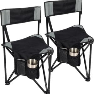 REDCAMP 2 Pack Tripod Camping Chairs Folding Lightweight, Portable 3 Legged Tripod Stool Seat with Backrest, Small Golf Chair Compact for Adults Fishing Hunting, Black