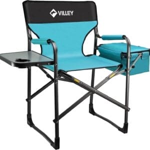 VILLEY Heavy Duty Directors Chair, Folding Camping Chairs, with Cooler Bag Portable Foldable Chair, for Camp Tailgating Lawn Picnic Fishing Beach, Supports 400 LBS, Blue