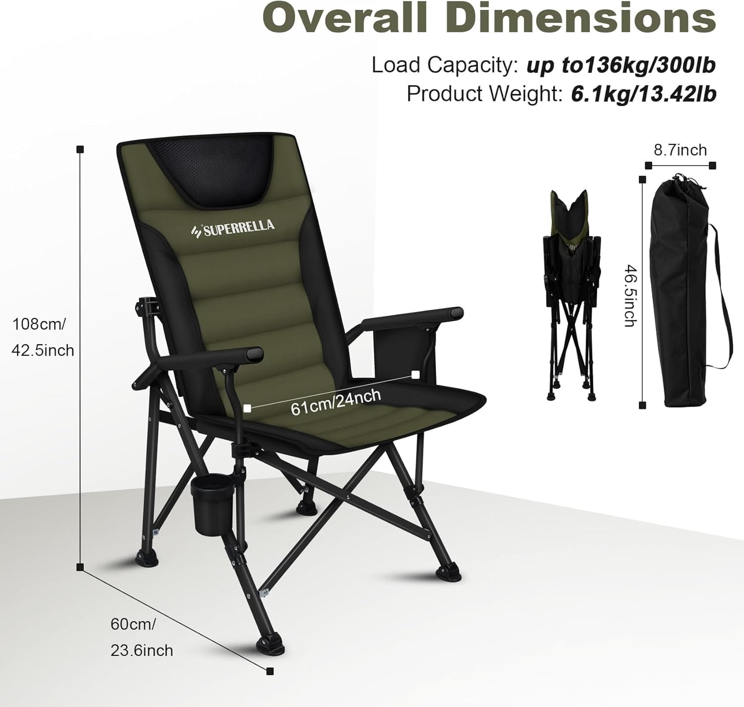 Supperella Movable Backrest Camping Chair for Adults with Cup Holder Folding Lawn Chairs for Outdoor Activities, Sports, Travel & Picnic - Image 3