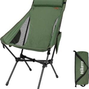 Portable High Back Camping Chair, Support Heavy Duty 440 lbs, Lightweight Folding Chair with Adjustable Pillow for Hiking, Beach, Backpacking (Green)