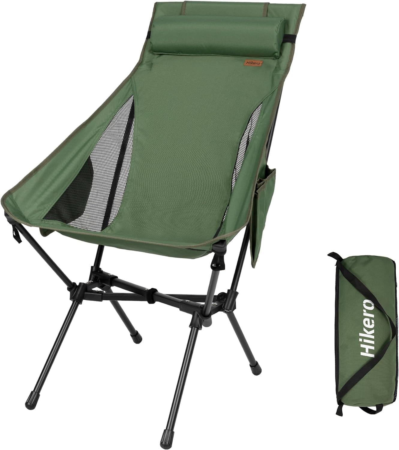 Portable High Back Camping Chair, Support Heavy Duty 440 lbs, Lightweight Folding Chair with Adjustable Pillow for Hiking, Beach, Backpacking (Green)