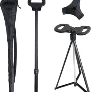 Cane with Seat 2-in-1 Portable Walking Stick with Seat for Men & Women Folding Lightweight Sturdy Tripod Cane Foldable Stool Mobility Aid Crutch Chair with Travel Bag for Elderly, Seniors & Handicap