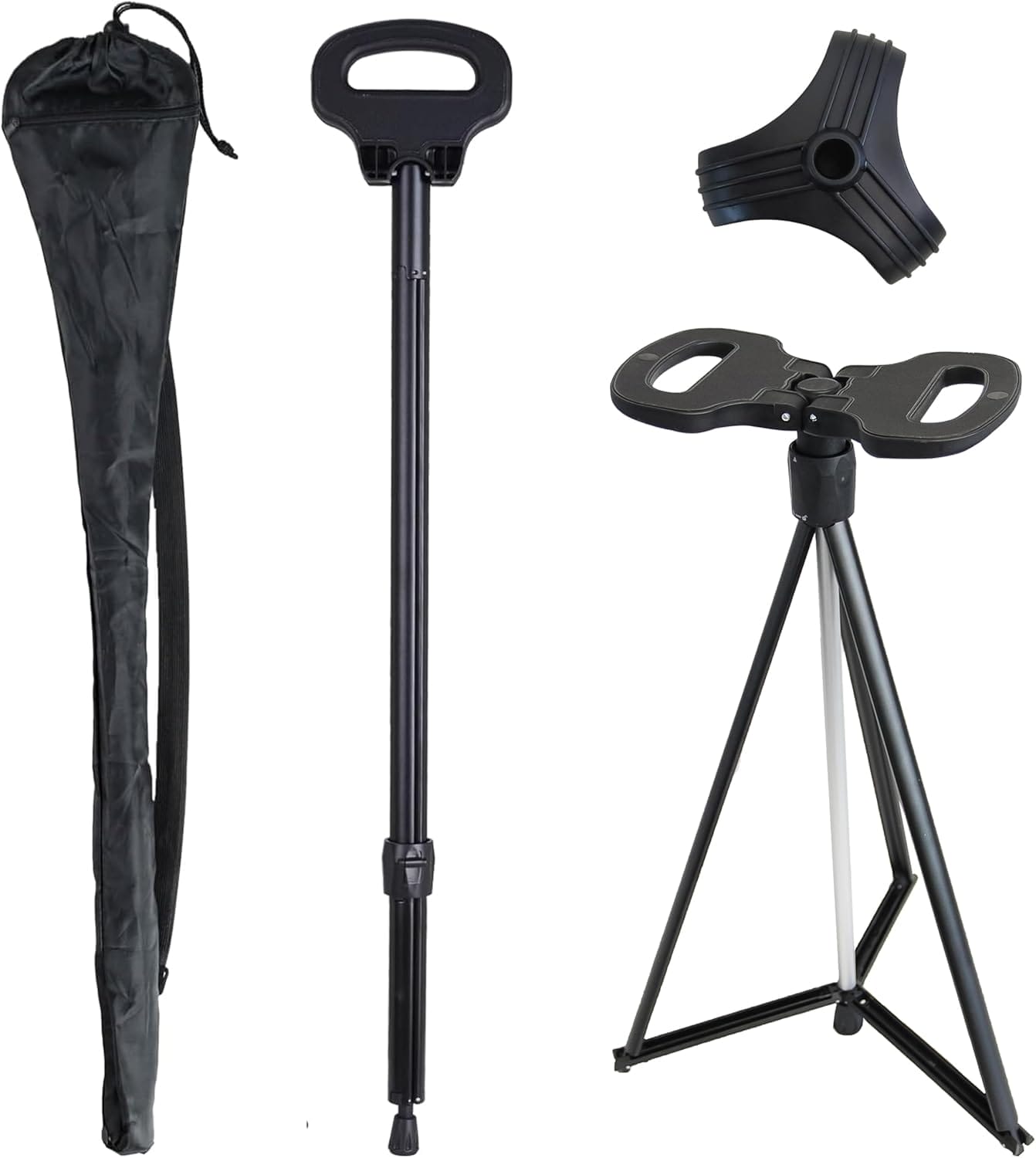 Cane with Seat 2-in-1 Portable Walking Stick with Seat for Men & Women Folding Lightweight Sturdy Tripod Cane Foldable Stool Mobility Aid Crutch Chair with Travel Bag for Elderly, Seniors & Handicap