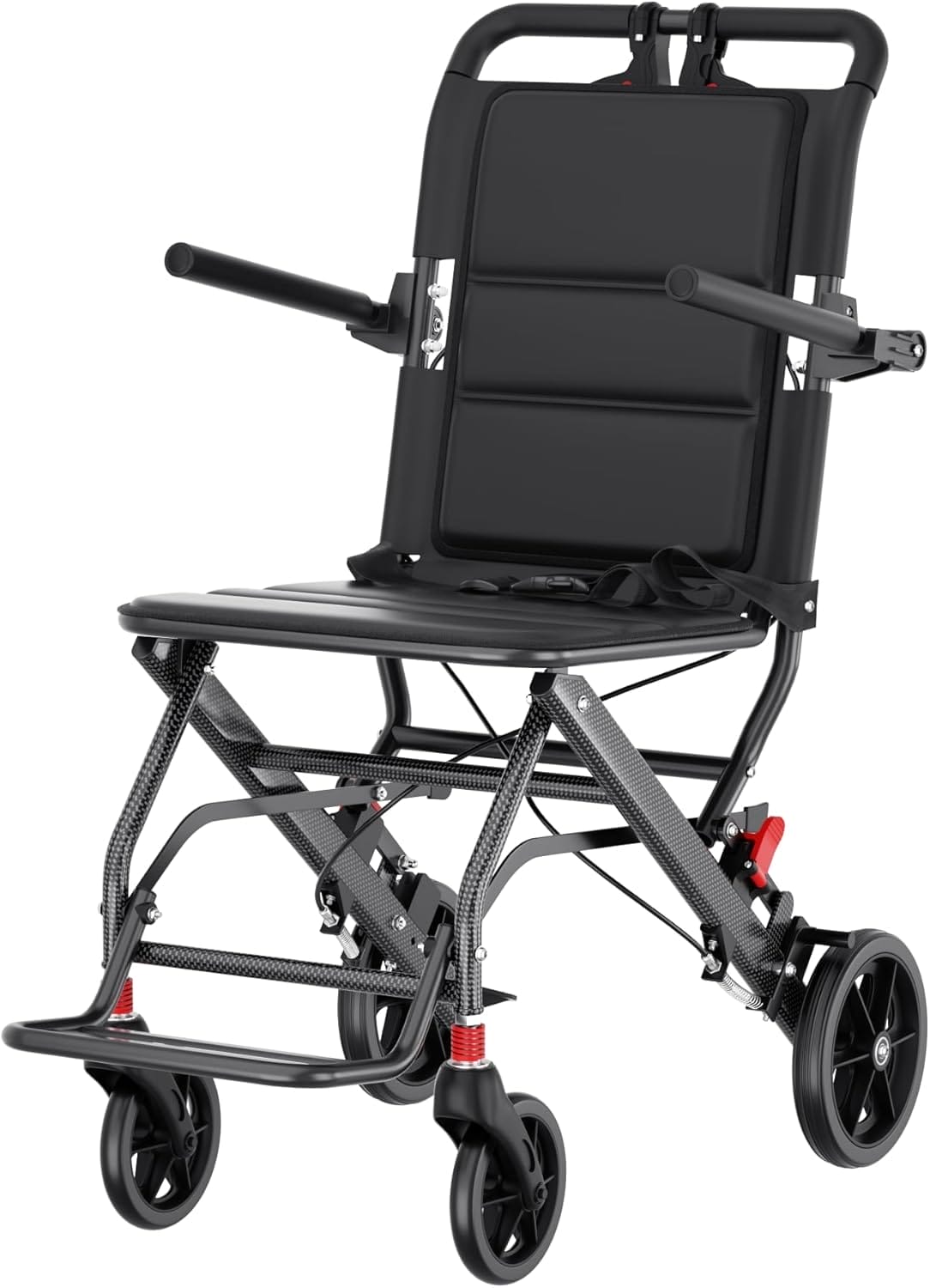 (Only 15lbs) Portable Wheelchair Lightweight Foldable, with Telescopic Handle & Storage Bag & Hand Brake, Transport Travel Wheelchair for Adults - Image 3