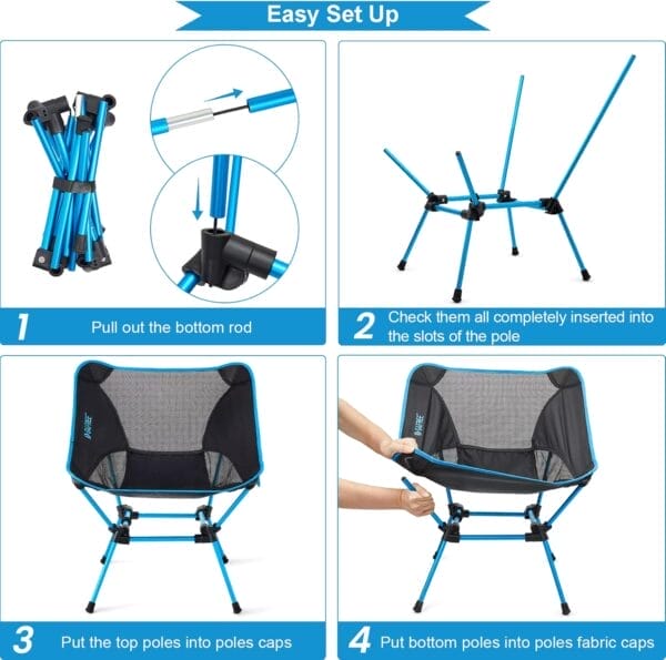 G4Free Folding Camping Chairs, Ultralight Compact Backpacking Folding Chairs Lawn Chairs Heavy Duty 330lbs with Side Pockets Packable for Outdoor Camp Travel Beach Picnic Gardening Travel Hiking - Image 4