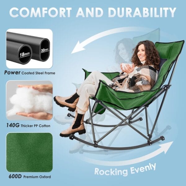 Suteck Heated Rocking Camping Chair, XL Oversized Rocking Chair Outdoor with 3 Heat Levels for Back and Seat, Heated Chairs Outdoor Sports for Patio Lawn Picnic Travel, Power Bank（Not Included） - Image 5