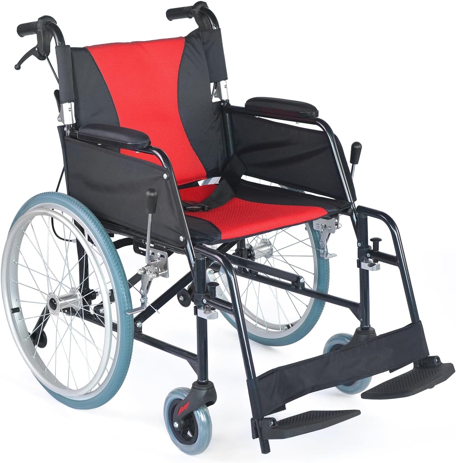 Ultra Lightweight Foldable Wheelchair, Wheelchairs for Adults, Weights only 22 lbs, Portable & Transport Wheelchair with Handbrakes, Swing Away Footrests and Anti-tippers