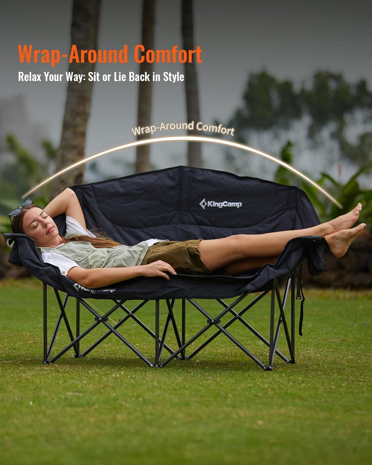 KingCamp Double Camping Chair, Oversized Heavy Duty Loveseat for Adults Portable Folding XL 2 Person Couch Padded Comfortable Two Seat with Cup Holder for Outdoor Lawn Backyard - Image 7