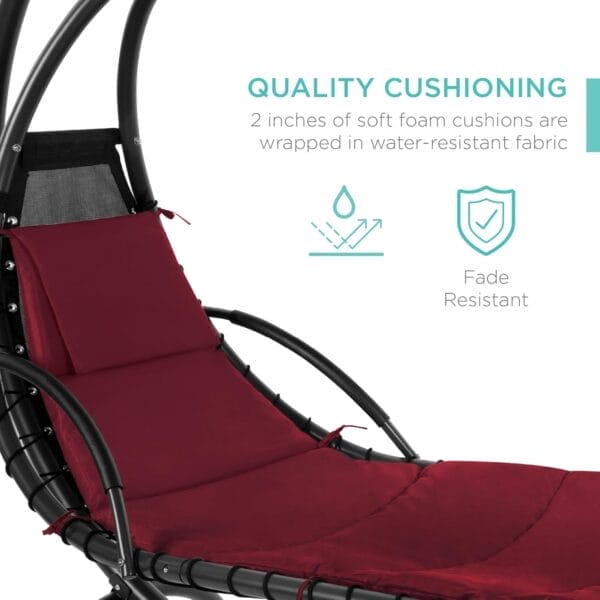 Best Choice Products Outdoor Hanging Curved Steel Chaise Lounge Chair Swing w/Built-in Pillow and Removable Canopy - Burgundy - Image 5