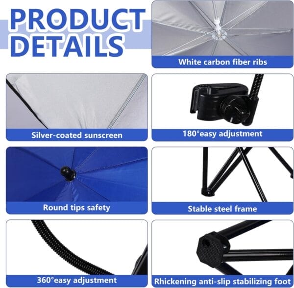 2 Pack Beach Chair with Umbrella for Adults Universal Clamp Folding Lightweight Adjustable Backpack Sling Beach Camping Chair with Cup Holder for Sand Camping Travel Outdoor Pool(Blue) - Image 4