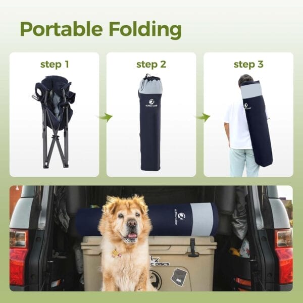 ALPHA CAMP Oversized Camping Folding Chair Heavy Duty Lawn Chair with Cooler Bag - Image 9