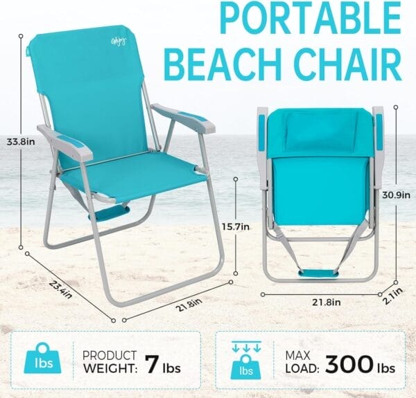 #WEJOY Folding Beach Chair for Adults, Lightweight Beach Chair with Shoulder Straps, High Back Beach Chairs with Hard Armrest, Supports 300lbs for Beach Lawn Concert - Image 3