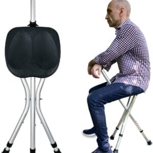 Portable Adjustable Folding Walking Cane with Seat Allows Durability While Walking and Convenience for Sitting, Alloy Crutch Chair, Anti-Slip Lightweight Walking Stick for Seniors