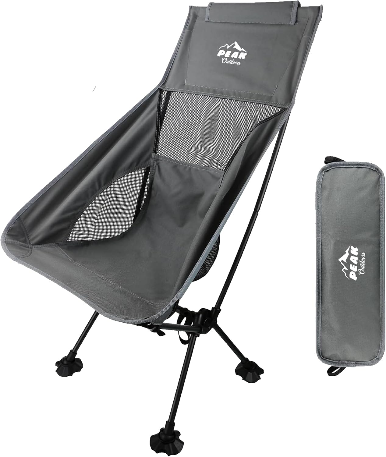 Peak Outdoors Backpacking Chair Lightweight Camping Chair – High Back Ultralight Folding Camp Chair with Storage Bag, Compact Portable Tall Hiking Chair and Beach Chair (Grey)