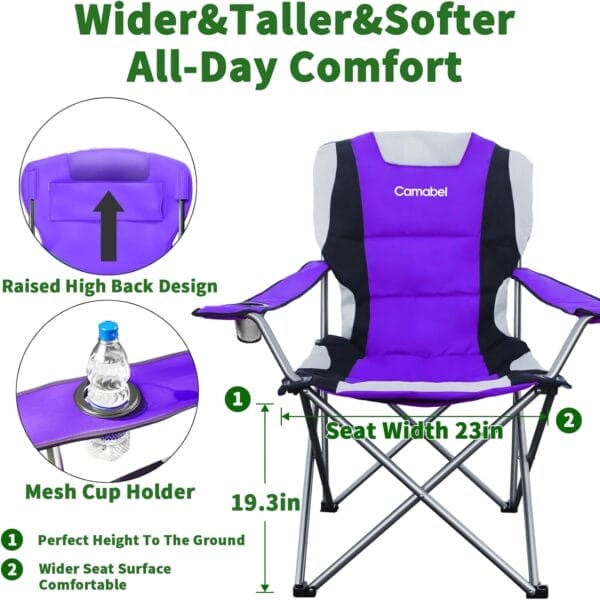 AMAGABELI GARDEN & HOME Camabel Folding Camping Chairs Outdoor Lawn Chair Padded Sports Lightweight Foldable Chairs - Image 3