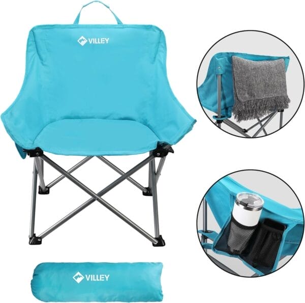 VILLEY Camping Chair Beach Folding Chair, Outdoor Lawn Portable Lightweight Chair, Foldable Chair with Carry Bag, for Outside Hiking, Fishing, Travel, Beach and Sports, Blue - Image 4