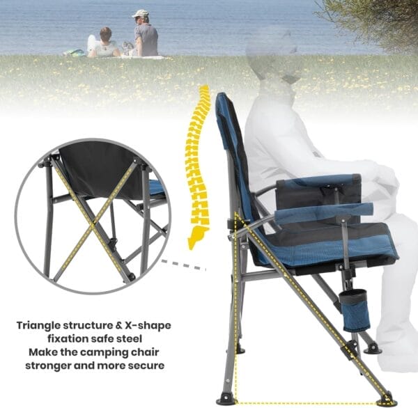 XGEAR Portable Camping Chairs for Adults with Padded Hard Armrest, Sturdy Folding Camping Chair with Cup Holder, Storage Pockets Carry Bag Included, Support to 300 lbs(Blue) - Image 5