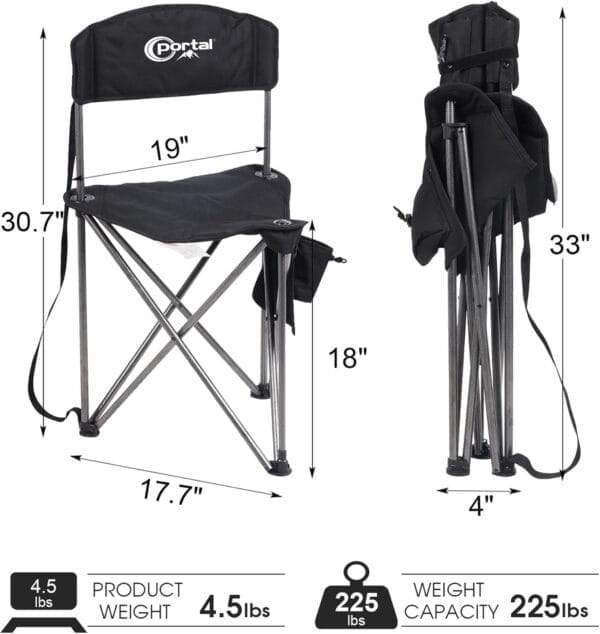 PORTAL Extra Large Quick Folding Tripod Stool with Backrest Fishing Camping Chair with Carry Strap - Image 3