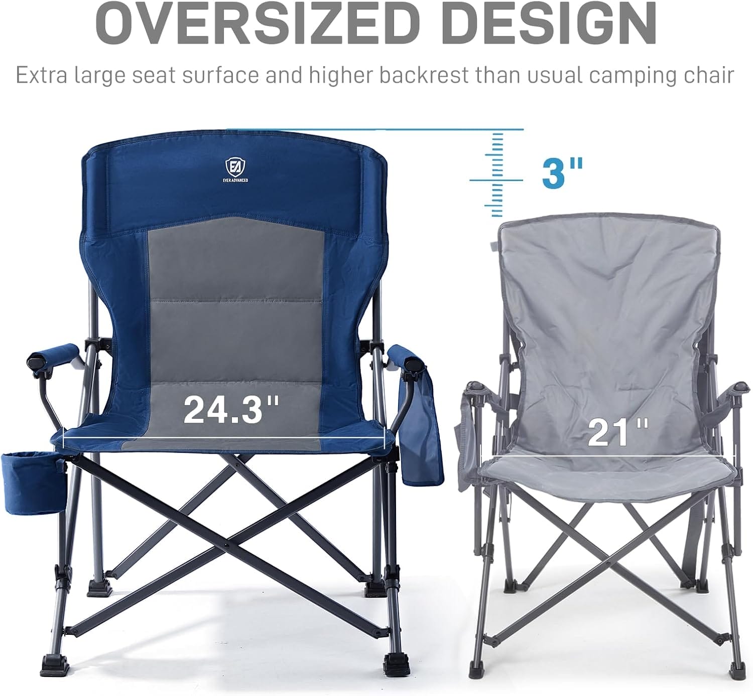EVER ADVANCED Oversized Folding Camping Chair for Adults, Heavy Duty Lawn Chair with Side Pockets, Portable Collapsible Quad Chair for Outside, Support Up to 500lbs - Image 4